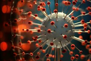 ai generato biologico virus nel un' artificiale cellula modello con metallo dettagli foto