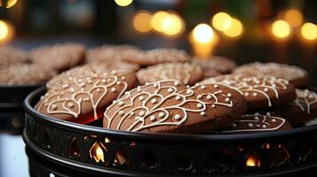 ai generato delizioso dolce appena al forno fatti in casa biscotti nel inverno per Natale e nuovo anno foto