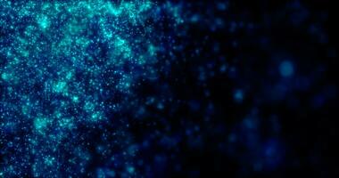 sfocato blu astratto sfondo di bokeh e piccolo il giro particelle di energia magico vacanza volante puntini su un' nero sfondo foto
