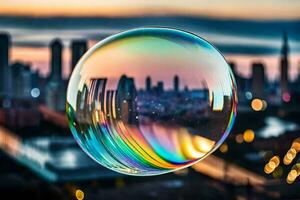 ai generato un' bolla con un' città nel il sfondo foto