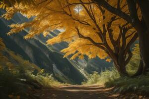 ai generato bellissimo autunno paesaggio nel il montagne. generativo ai foto