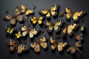 ai generato farfalla collezione su un' nero sfondo. generativo ai foto