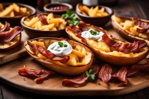 ai generato al forno Patata con Bacon e acida crema foto