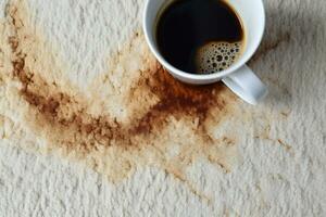 ai generato sporco caffè individuare su un' leggero soffice tappeto. generato di artificiale intelligenza foto