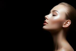 ai generato idratazione pelle donna bellezza Perfetto pelle viso bellissimo modello cura della pelle o cosmetico concetto. ai generato foto