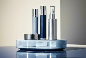 ai generato un esclusivo trio di blu cosmetico prodotti, contenente un' blu crema foto