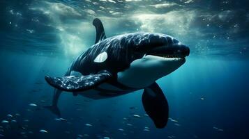 ai generato balena nel il in profondità blu oceano foto