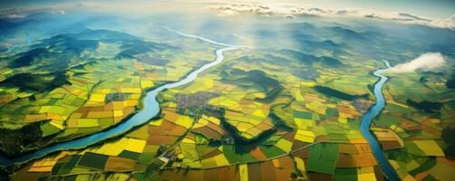 ai generato aereo aereo Visualizza di il campagna tiro foto