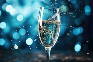 ai generato Champagne bicchiere pieno con scintillante bere, ai generato foto