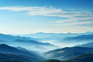 ai generato mattina serenità montagne In piedi contro un' chiaro, blu cielo fondale foto