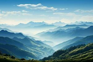 ai generato serenata di montagne un' tranquillo mattina contro un' chiaro cielo foto