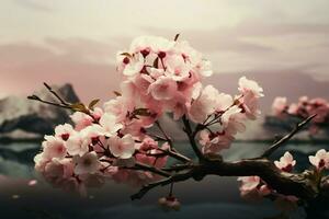 ai generato botanico romanza ciliegia fiorire albero nel decorativo romantico grafico arte foto