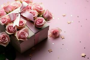 ai generato regalo di amore un' scatola ornato con rosa Rose, esprimendo affetto foto