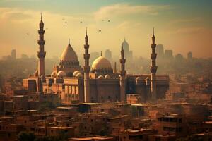 ai generato panoramico Visualizza di il vecchio città di Cairo, Egitto, paesaggio urbano di Cairo, ai generato foto