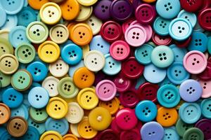 ai generato mestiere tavolozza varia tonalità di multicolore cucire pulsanti per creativo progetti foto