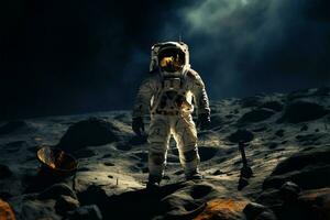 ai generato astronomia odissea astronauta nel spazio completo da uomo passeggiate su il Luna foto