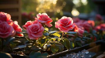 ai generato magnifico Visualizza di rosa Rose sotto il morbido mattina sole. generativo ai foto