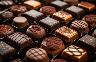 ai generato cioccolatini di diverso forme e dimensioni nel diverso forme e dimensioni foto