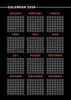 nero verticale calendario per 2024. moderno minimalista 2024 calendario foto