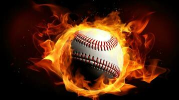 ai generato un accattivante Immagine di un' baseball palla su fuoco foto