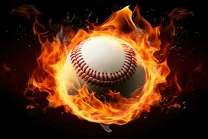 ai generato un accattivante Immagine di un' baseball palla su fuoco foto