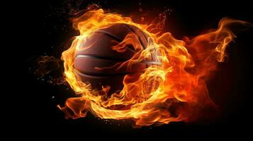 ai generato un' pallacanestro palla su fuoco, che rappresentano passione e energia, grande per creativo o drammatico disegni foto