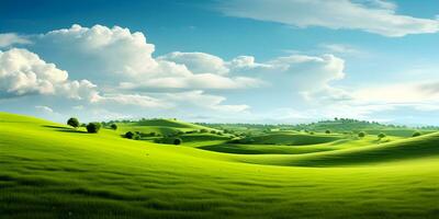 ai generato verde campo erba colline paesaggio. ai generato foto