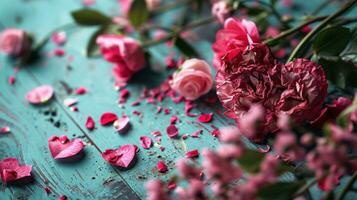 ai generato un' vivido San Valentino giorno scena, a forma di cuore fioriture foto