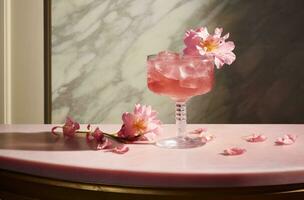 ai generato un' cocktail con rosa colore su un' calcestruzzo contatore foto