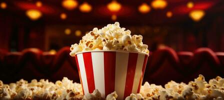 ai generato Popcorn nel un' rosso scatola foto