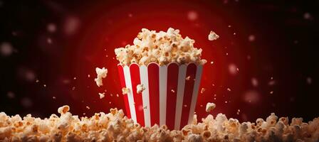 ai generato Popcorn nel un' rosso scatola foto