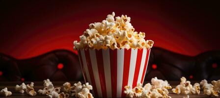 ai generato Popcorn nel un' rosso scatola foto