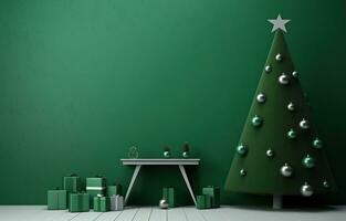 ai generato verde Natale albero e albero nel un' camera foto