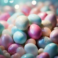 ai generato morbido pastello colori nel sfocato Pasqua uova foto