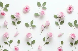 ai generato rosa Rose e le foglie su un' bianca sfondo, foto