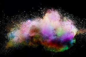 astratto polvere schizzato sfondo. colorato polvere esplosione su nero sfondo. colorato nube. colorato polvere esplodere. dipingere holi. foto