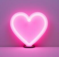 ai generato un' cuore neon cartello è illuminato su su un' rosa sfondo foto
