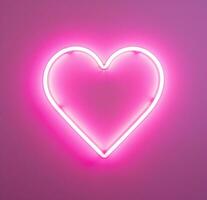 ai generato un' cuore neon cartello è illuminato su su un' rosa sfondo foto
