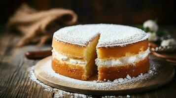 ai generato cioccolato al forno torta cibo foto