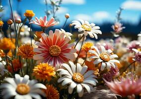 ai generato alcuni colorato fiori selvatici e bellissimo primavera prati nel soleggiato estate foto