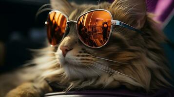 ai generato freddo ricco riuscito gatto con occhiali da sole foto