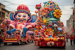 ai generato tradizionale carnevale parata nel Madrid, Spagna, ai generato foto