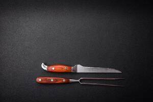 cucina coltello e forchetta fatto di acciaio con copia spazio foto