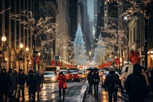 ai generato persone a piedi su il strada nel nuovo York città, ai generato foto