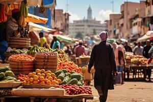 ai generato frutta mercato nel Marrakech, Marocco, Africa, Africa foto