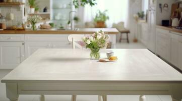 ai generato bianca cenare cucina tavoli isolato su bianca foto