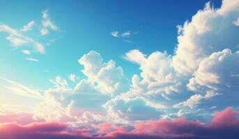ai generato un Immagine di il blu cielo con un' colorato nube pieno cielo, foto