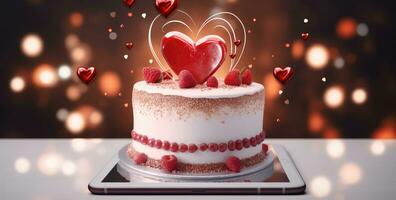 ai generato compleanno torta per instagram immagine dello schermo, foto