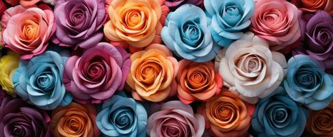 ai generato un' vicino su di molti diverso colorato Rose foto