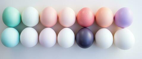 ai generato parecchi colorato Pasqua uova su un' bianca superficie foto